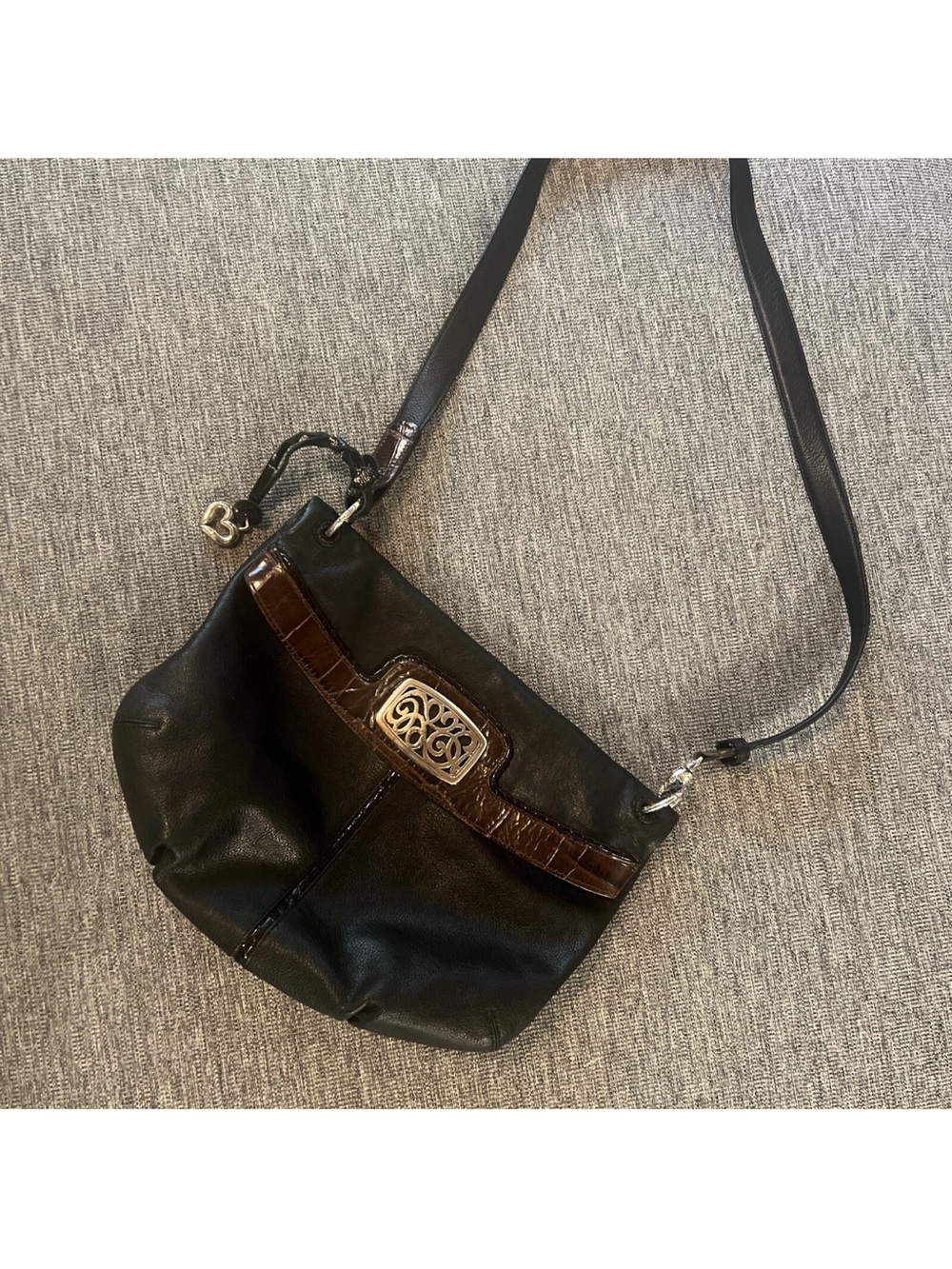 Brighton Black Leather Shoulder Crossbody Fold Over Hobo Bag Purse